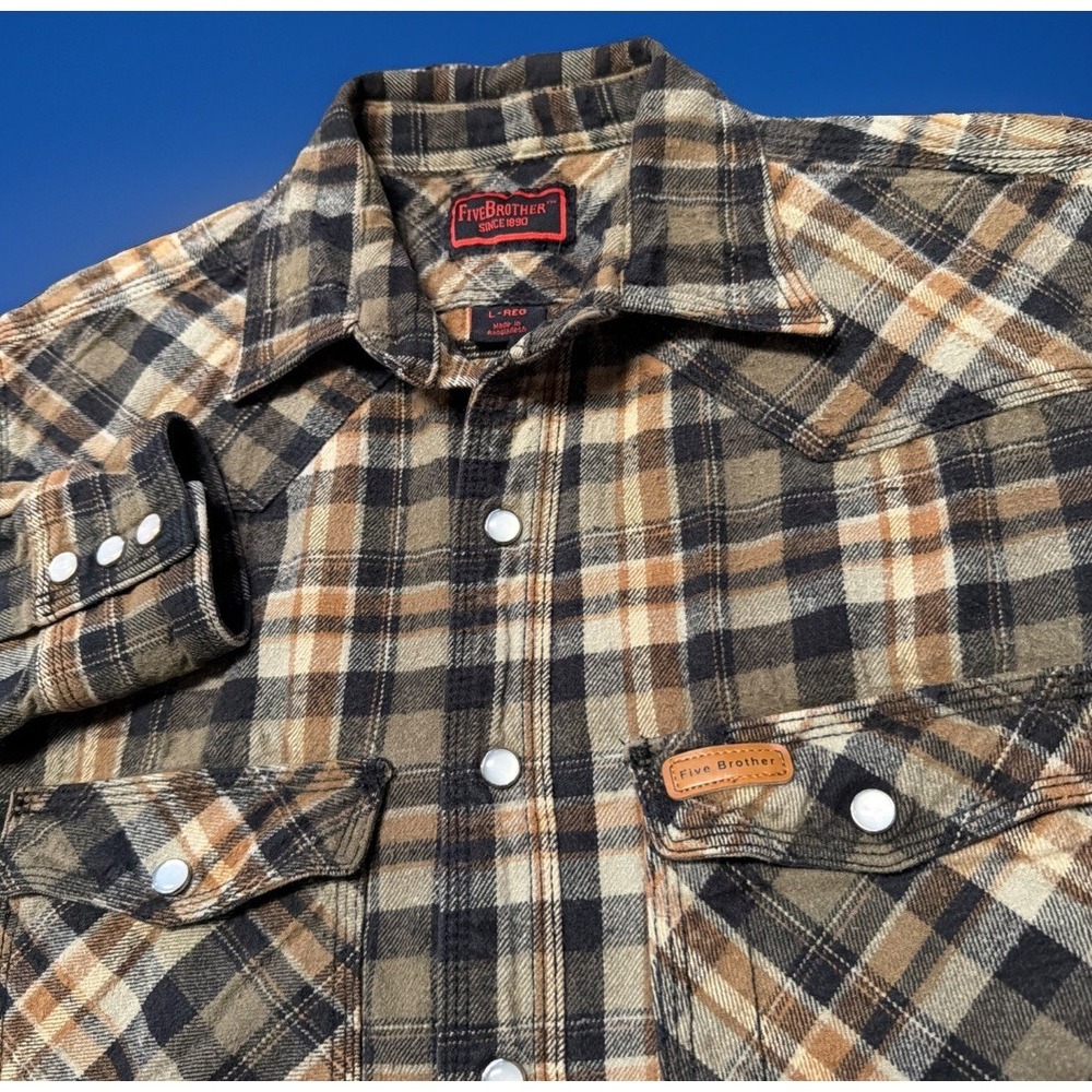 Five Brother Mens Large Plaid Pearl Snap Flannel Heavy Button Shirt‎ Shacket